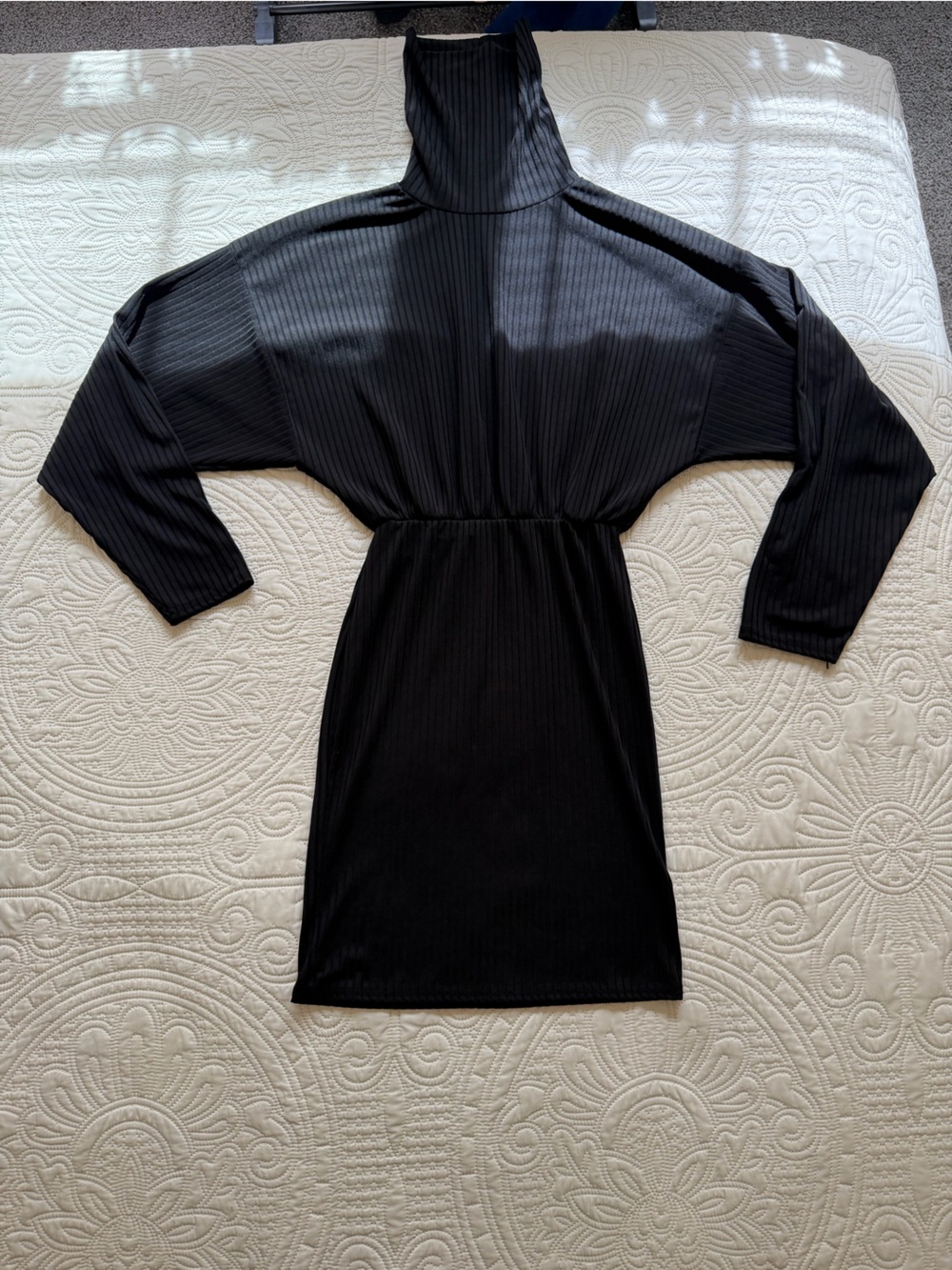 Boohoo Ribbed Turtleneck Dress in Black